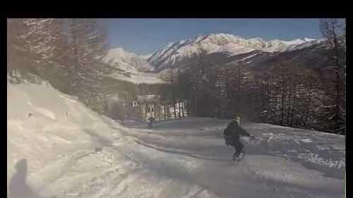 Snowboarding in Livigno Ski Resort, Italy.