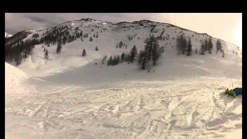 Italy, Sauze D'oulx 2013 Snowboarding holiday - Phil recording off piste jump from a distance