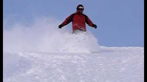 Dirk on Snowboard in Champagner Powder Snow at Stubai Glacier February 2010