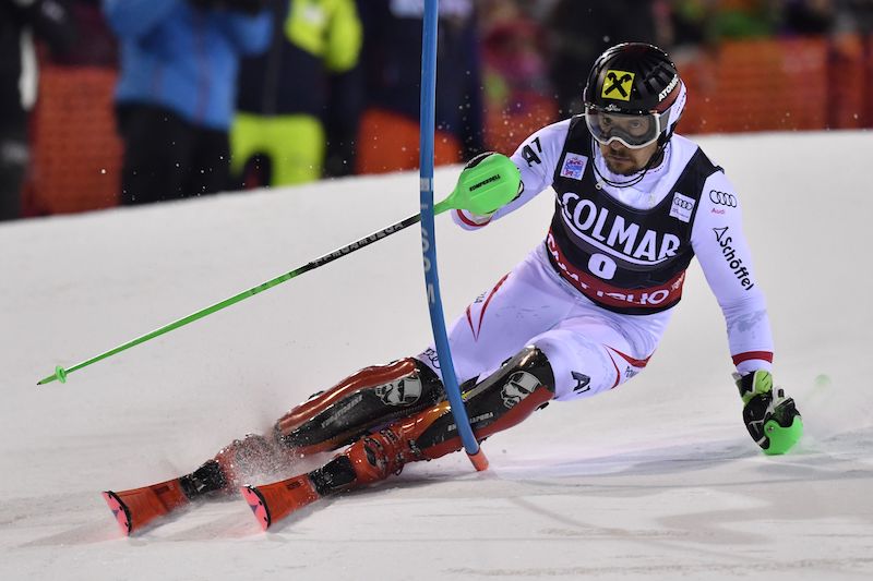 Marcel Hirscher davanti nella prima manche dello slalom di Madonna di Campiglio