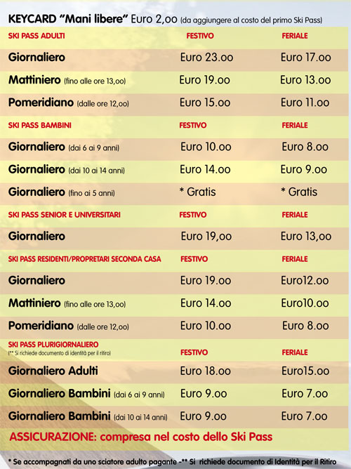 prezzi skipass 2010-2011